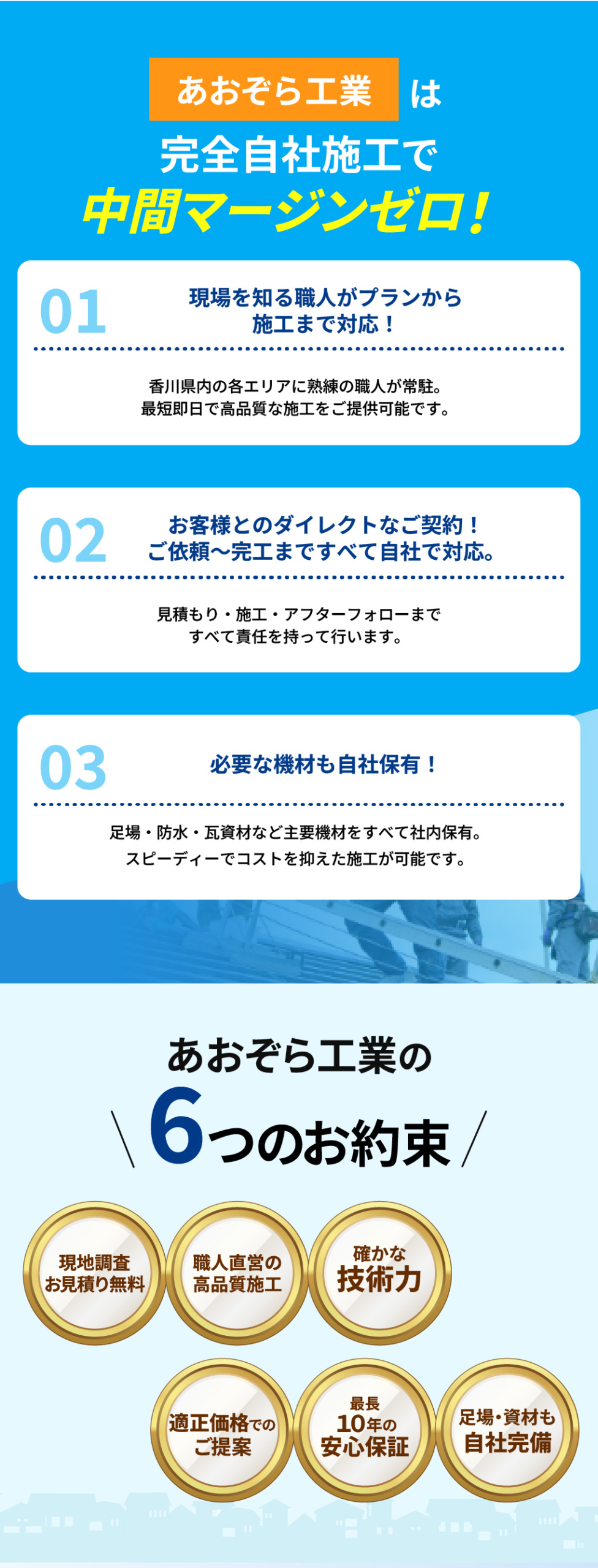 あおぞら工業は完全自社施工で中間マージンゼロ